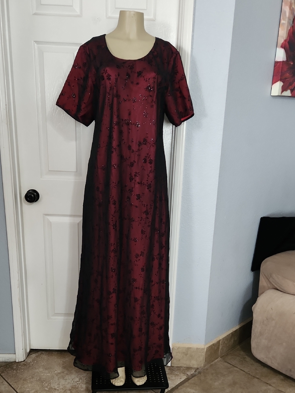 Amanda Smith Burgundy and Black Beaded Maxi Dress
